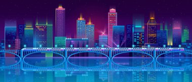 Neon ışıkları gece şehirde ile vektör arka plan