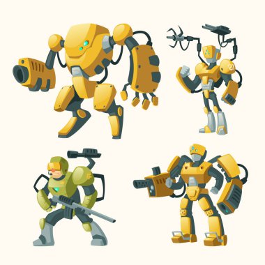 Vector set with androids, robots, cyborg humanoids clipart