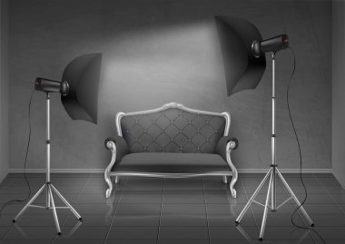 Vektör fotoğraf stüdyosu kanepe ve softboxes ile
