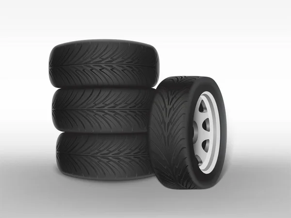 Vector 3d realistic black tyre with tread — Stock Vector