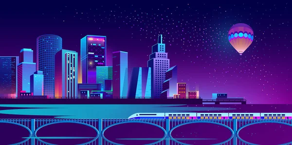 Vector background with night city in neon lights