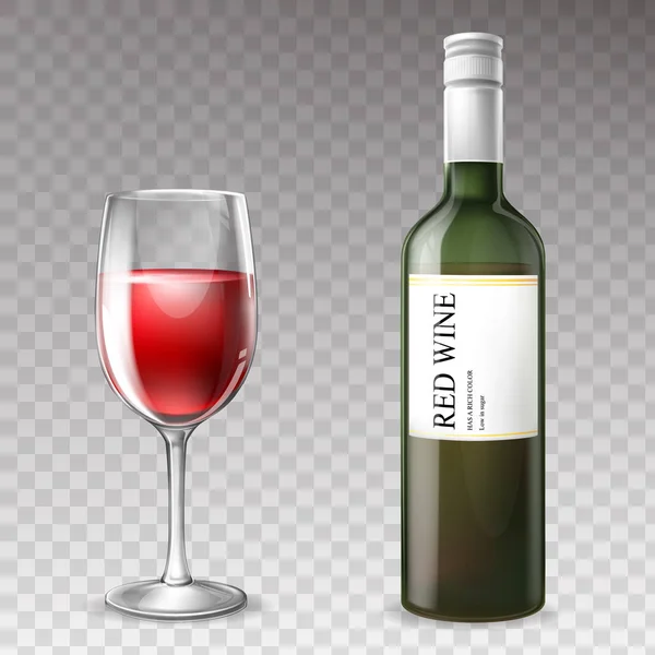 Vector garrafa de vinho realista 3d com vinho —  Vetores de Stock