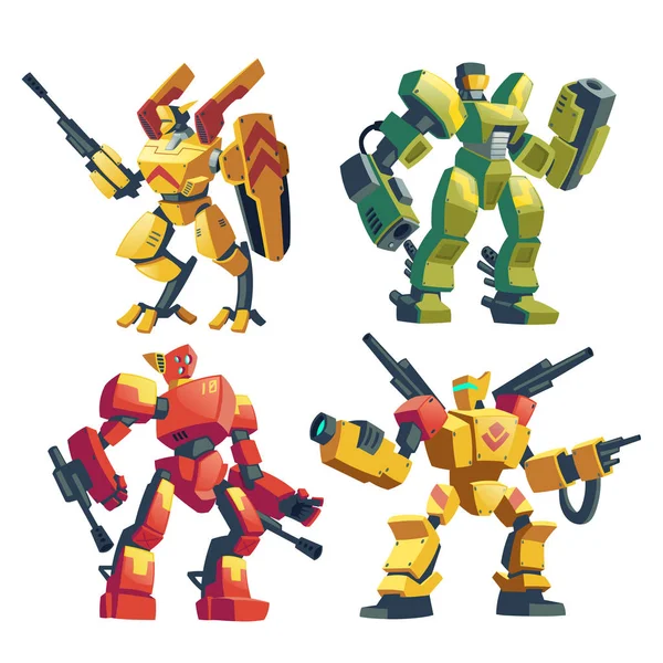 Conjunto de transformadores vectoriales, robots de batalla con pistolas — Vector de stock