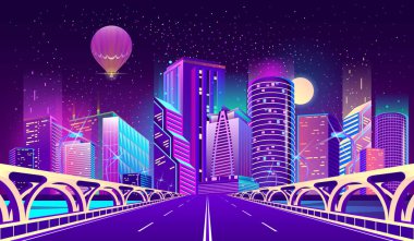 Neon ışıkları gece şehirde ile vektör arka plan