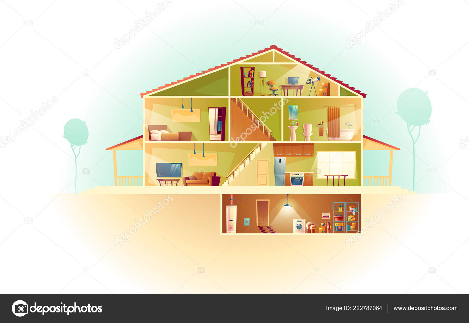 Vector cartoon house in cross section, background Stock Vector Image by  ©vectorpocket #222787064