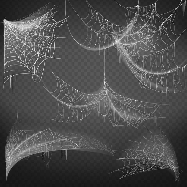 Vector hand getekende spiderweb, witte spooky spinnenweb — Stockvector