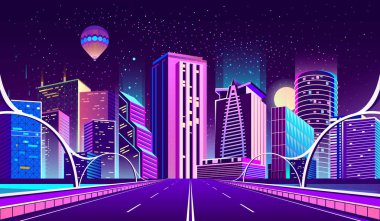 Neon ışıkları gece şehirde ile vektör arka plan