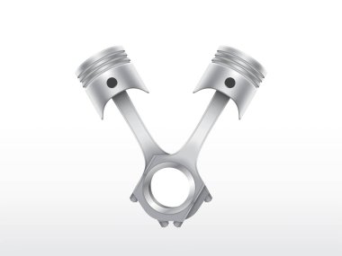 Vektör gerçekçi pistonlar üzerinde beyaz arka plan izole. Araba, motosiklet motoru donatımı. Motor mekanik eleman parlayan. Metal parçası silindir, araç. Garaj, hizmet için nesneleri.