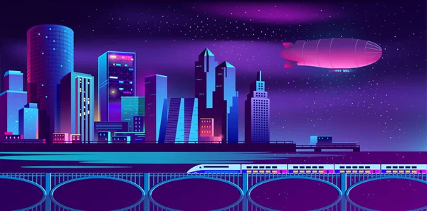 Fondo vectorial con ciudad nocturna en luces de neón — Vector de stock