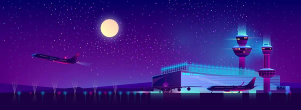 Vector night airport in ultraviolet colors, background