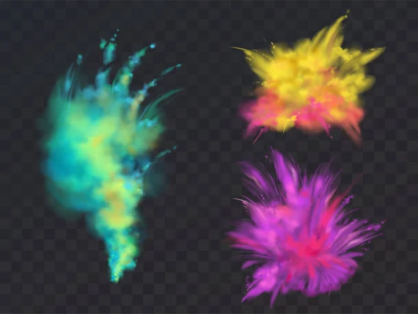 Vector set of powder explosions for Holi fest — Stock Vector