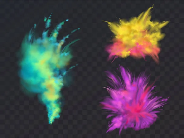 Conjunto vectorial de explosiones de polvo para Holi fest — Vector de stock