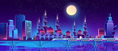 Müslüman Camii ile vektör gece şehir arka plan