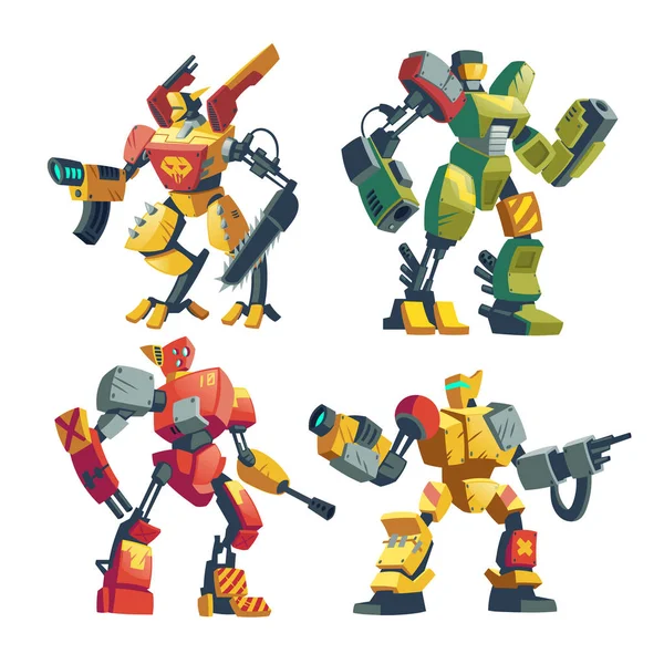 Vector cartoon robot bewakers, futuristische slag androids — Stockvector