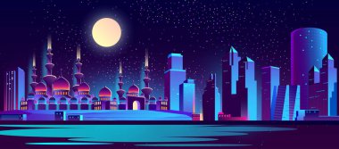 Müslüman Camii ile vektör gece şehir arka plan