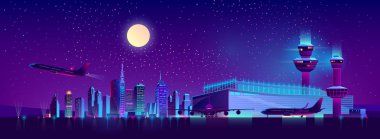 Gece şehir Havaalanı karikatür vektör uçuşlar