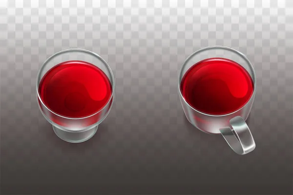 Red Wine Beaker Fruit Tea Cherry Juice Glass Cup Realistic — Stock Vector
