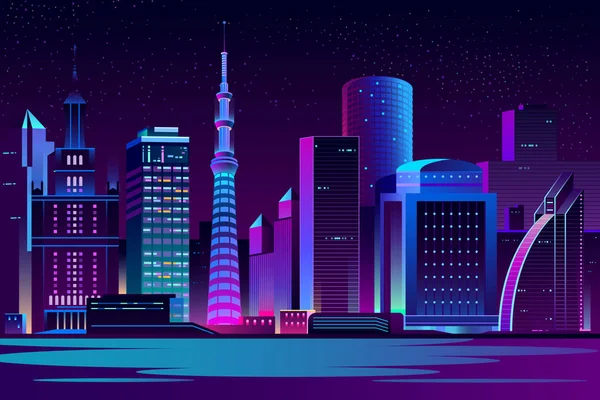 夜市の未来的な風景のベクトルの背景 — ストックベクタ