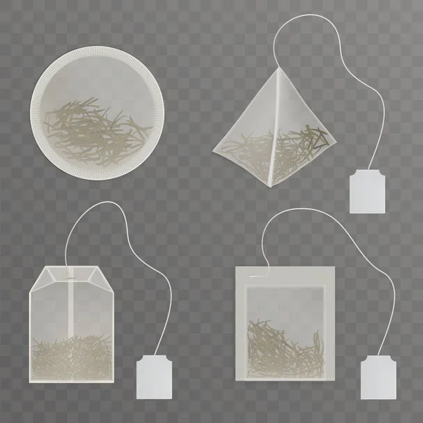 Sacs à thé avec étiquette vide collection vectorielle réaliste — Image vectorielle