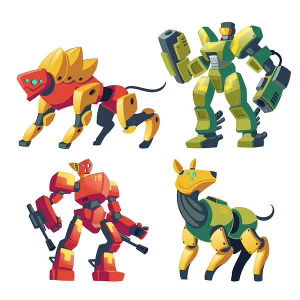 Vektor Cartoon Roboter Wachen, futuristische Kampf-Androiden — Stockvektor