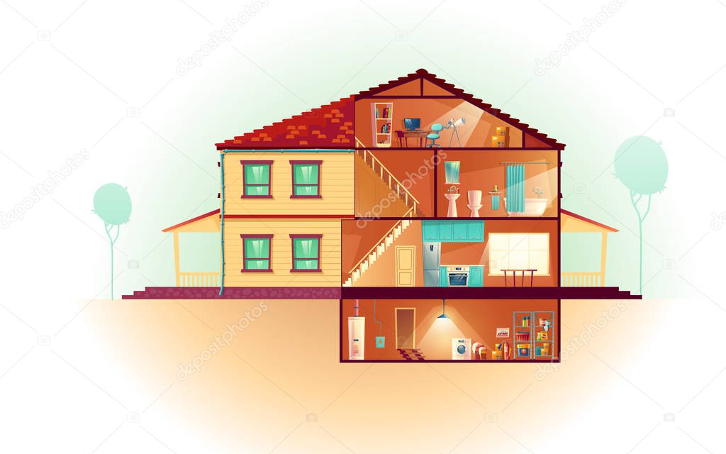 House cross section rooms plan cartoon vector