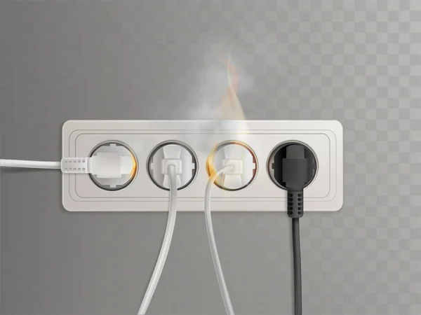Membakar outlet listrik dengan colokan daya vektor - Stok Vektor