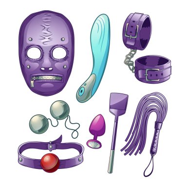 Bdsm cinsel roleplays vektör set için aksesuarlar
