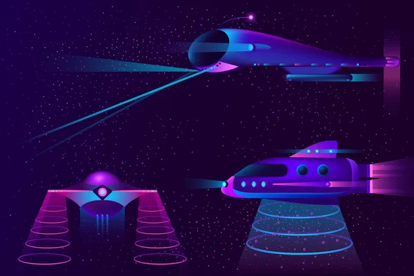 Вектор колекція космічні кораблі, НЛО і літак — стоковий вектор