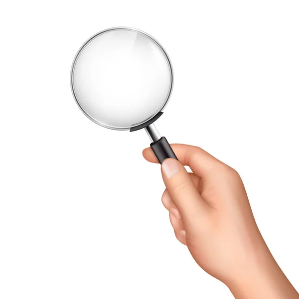 Magnifying glass in menselijke hand realistische vector — Stockvector