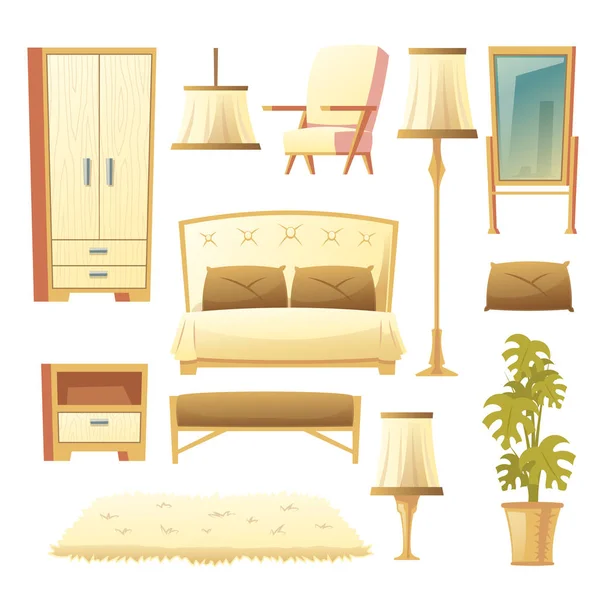 Vector cartoon set of bedroom - interior set — Stock Vector