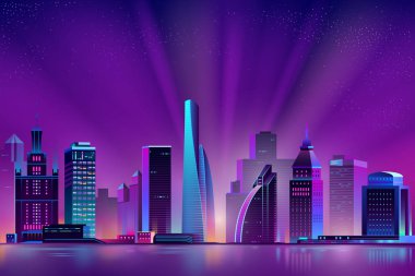 Vektör neon megapolis arka plan ile güzel bir gün