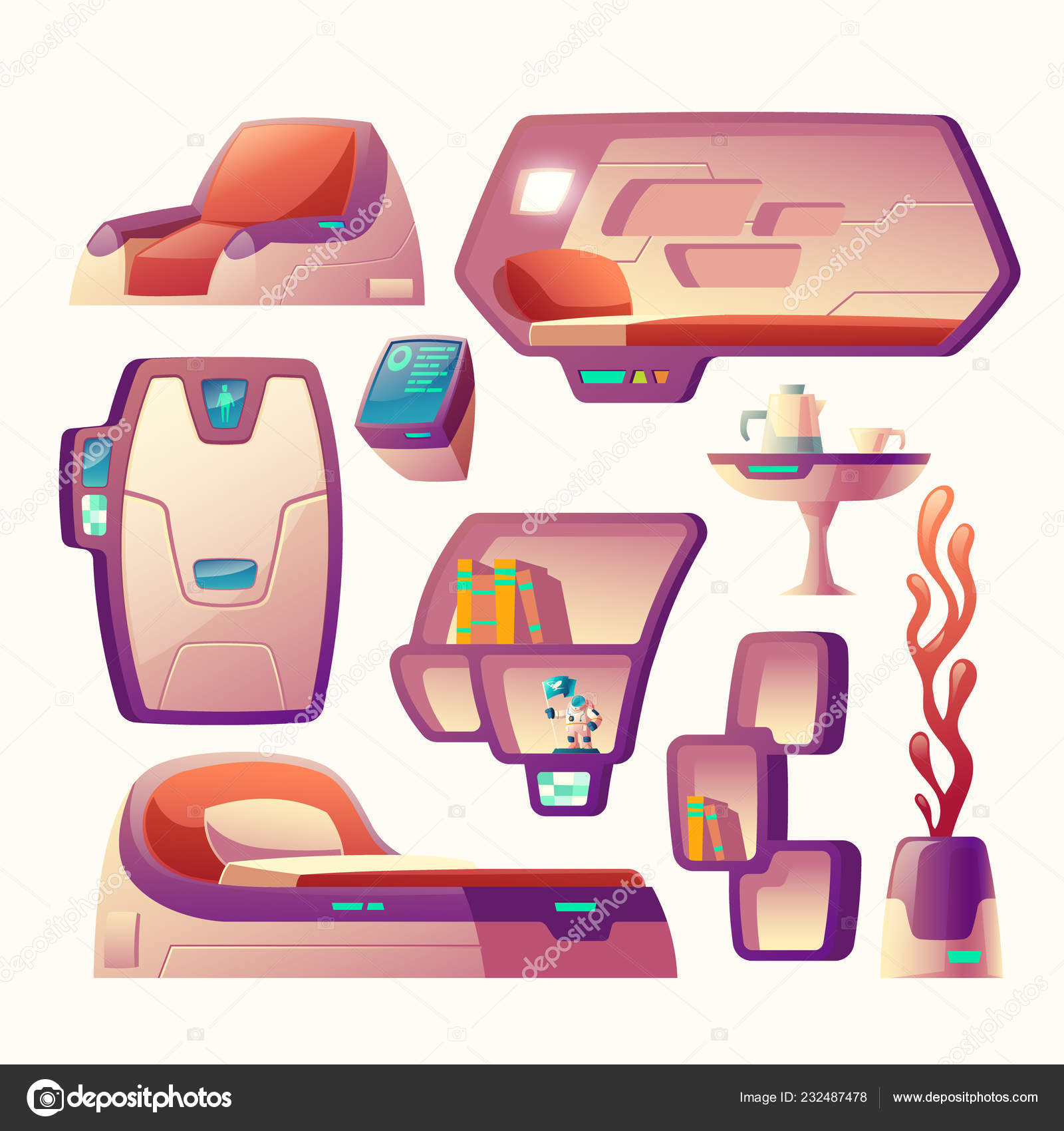 Vector Futuristic Objects For Spaceship Cockpit Stock