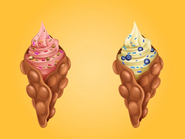 Vector de gofres de Hong Kong con arándanos, helado — Archivo Imágenes Vectoriales