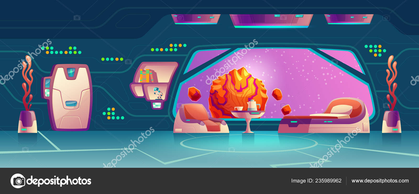 Vector Interior Of Room On Space Station Stock Vector