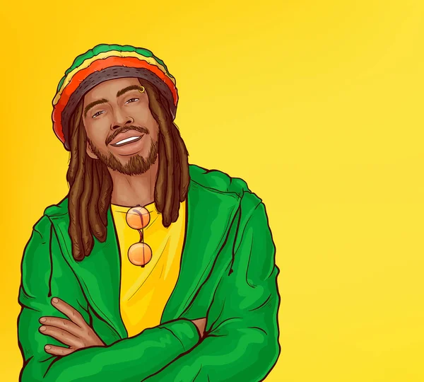 Pop art διάνυσμα rastafarian με dreadlocks, γενειάδα — Διανυσματικό Αρχείο