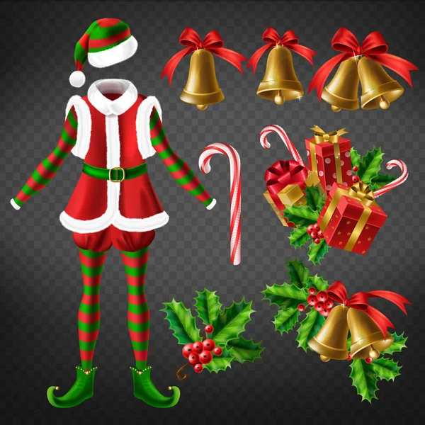 Christmas celebration attributes 3d vector set — Stock Vector