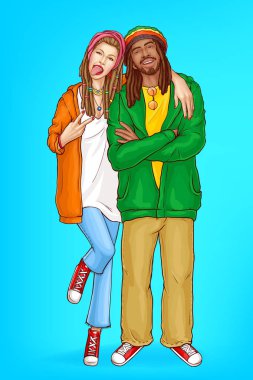 Happy rastafarian people pop art vector clipart