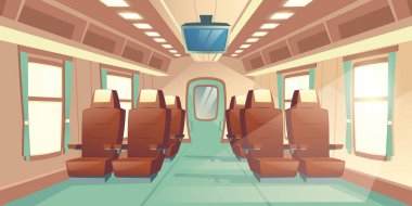 Vektör tren kabin. Demiryolu taşıma salonda
