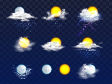 Hava tahmini simgeleri gerçekçi vektör set