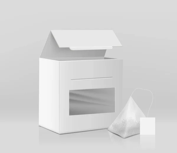 Feuilles de thé emballage maquette 3d vecteur réaliste — Image vectorielle
