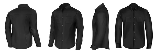 Zwart shirt van verschillende kanten realistische vector — Stockvector