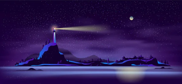 Allein Leuchtturm am felsigen Meeresufer Cartoon-Vektor — Stockvektor