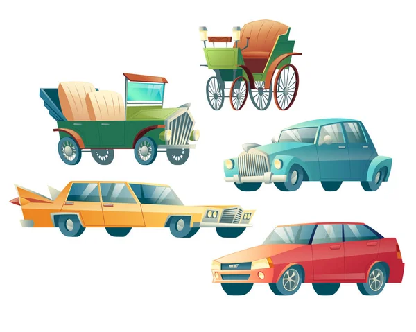 Moderno y retro coches colección de vectores de dibujos animados — Vector de stock