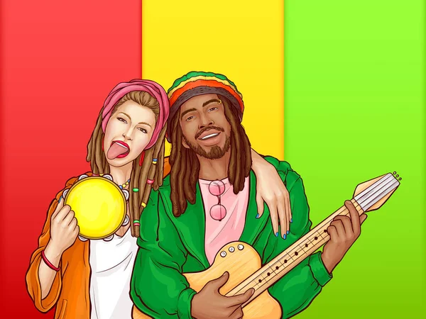 Διάνυσμα pop art rastafarian ζευγάρι - άνθρωπος, γυναίκα — Διανυσματικό Αρχείο