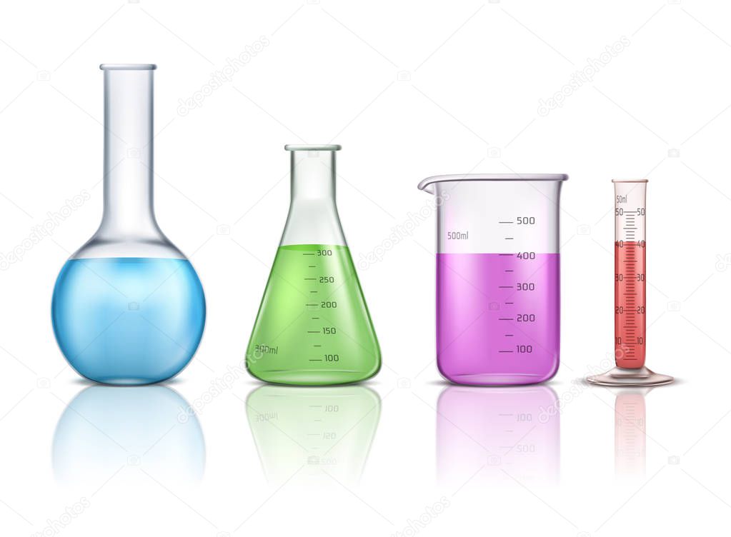 Laboratory glassware 3d realistic vector set