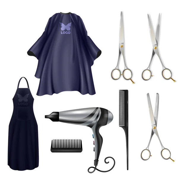 Hairdressers instruments realistic vector set — Stock Vector