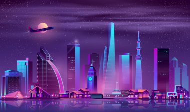 Gece karikatür vektör arka plan, modern şehir
