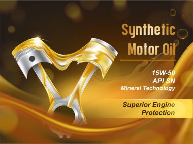 Sentetik motor yağı gerçekçi vektör promosyon afiş