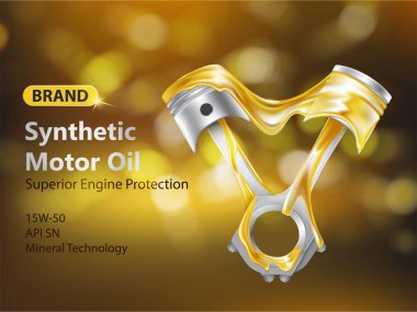 Sentetik motor yağı reklam afiş gerçekçi vektör