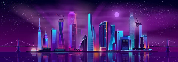 大都市夜生活卡通矢量背景 — 图库矢量图片